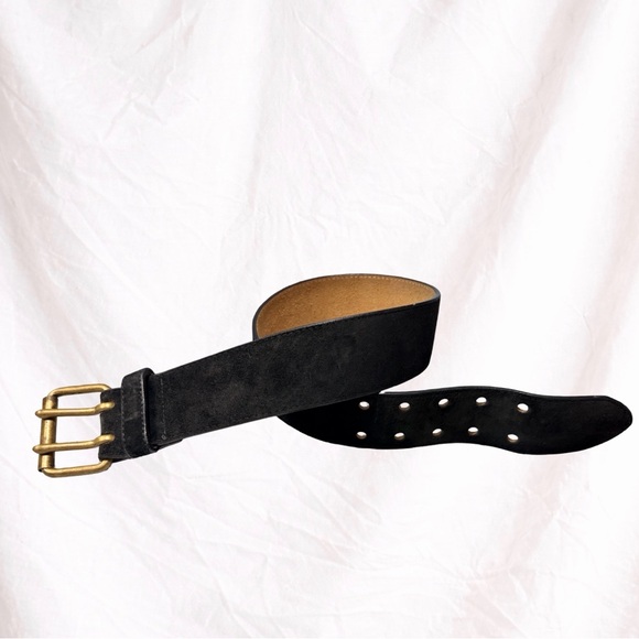J. Crew Black Suede Wide Belt Brass Double Prong Buckle Womens Waist 26.5" - Picture 2 of 8
